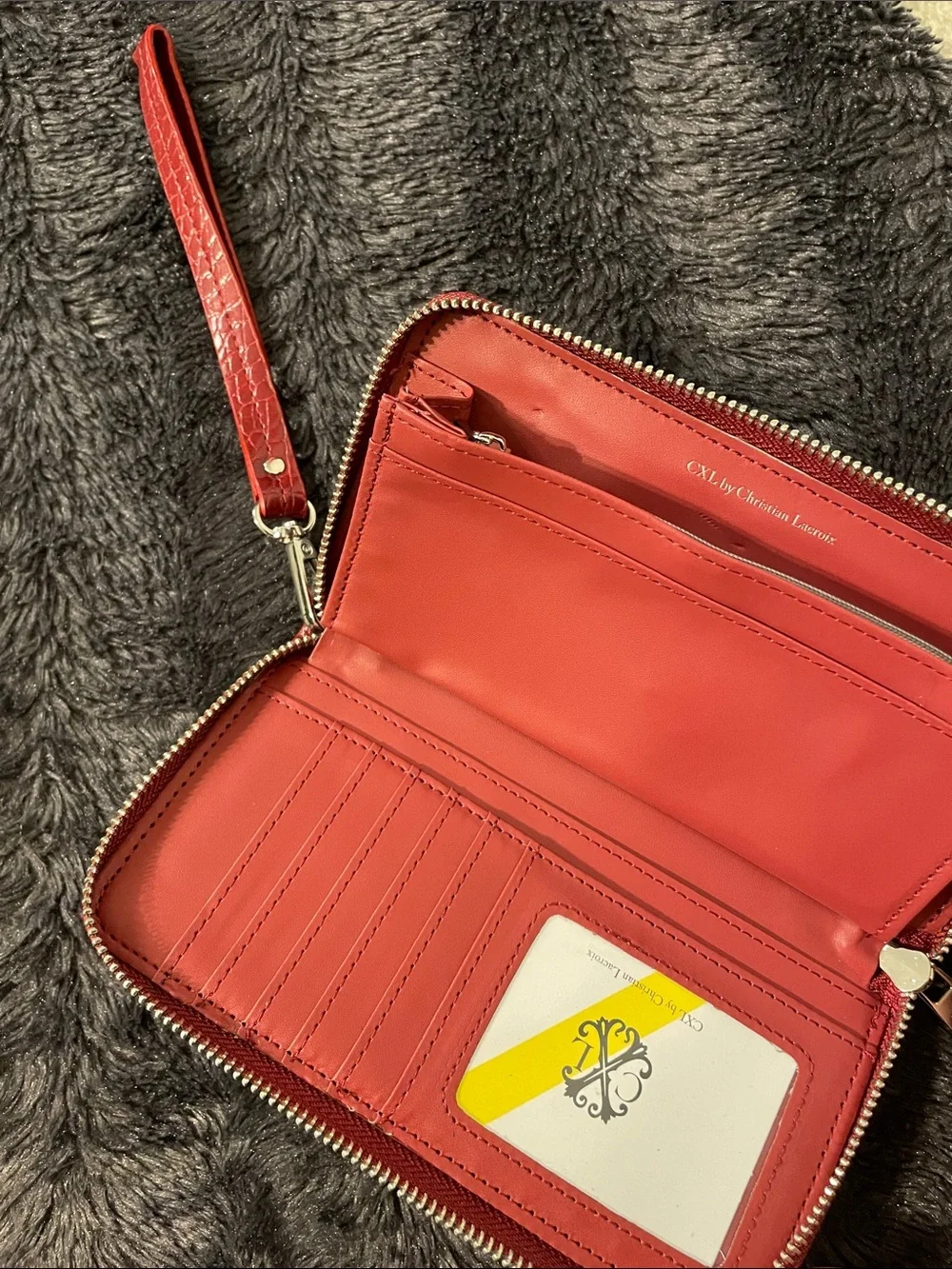 Croc-Embossed CXL by Christian LaCroix Zip Wristlet Wallet Case Red
